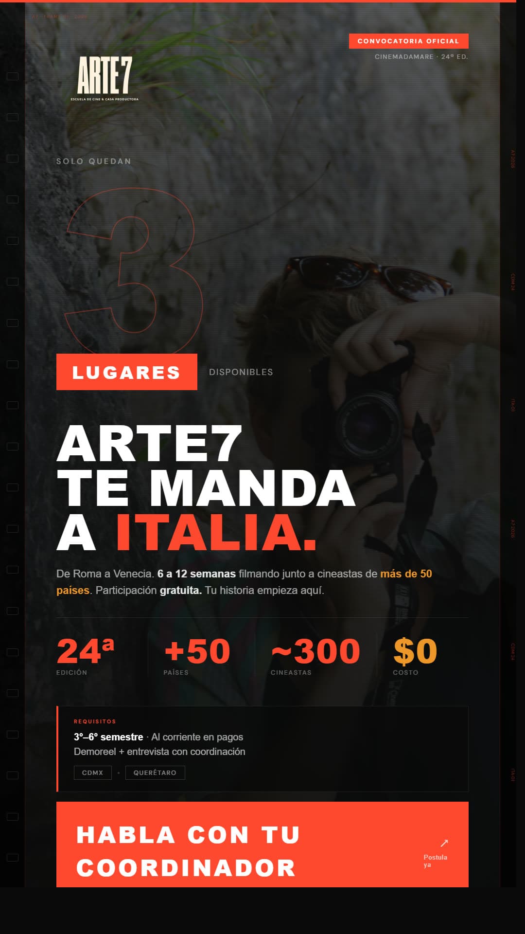 Convocatoria Cinemadamare — Arte 7 te manda a Italia